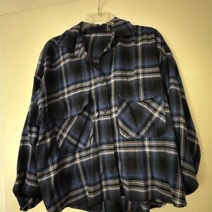 Blue and Black Plaid Flannel Shirt